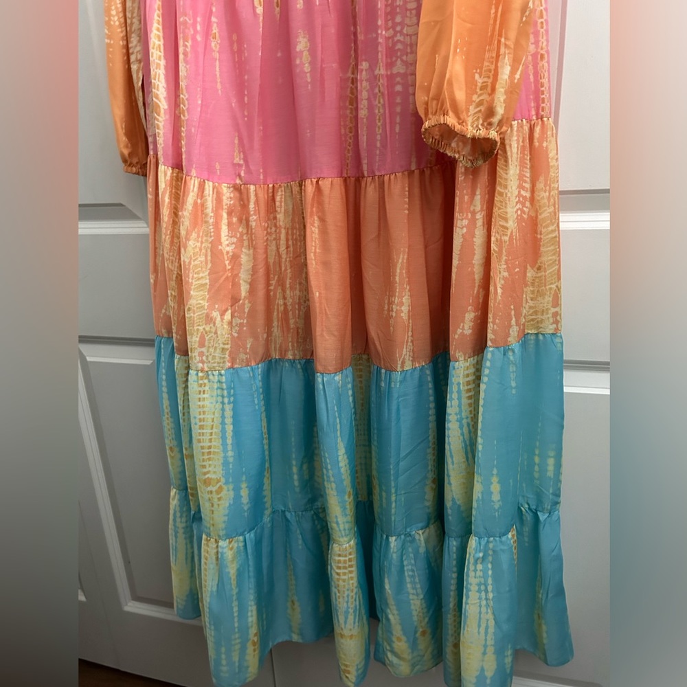 Anthropologie Pink, Yellow & Light Blue Tiered Maxi Dress - Picture 12 of 14
